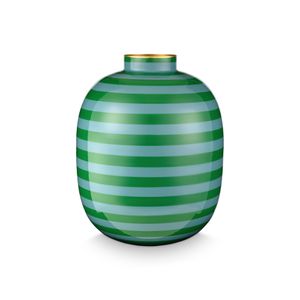 Jarrón Metal Rayas Verde 32cm