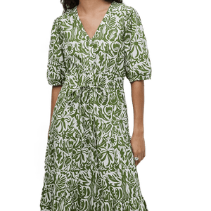 Vestido Midi Manga Abullonada Verde