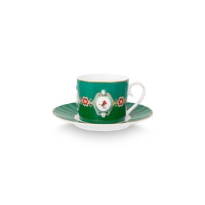 Taza y Platillo Love Birds Medallion Green