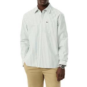 Camisa Oxford Rayada Fit Manga Larga Blanca